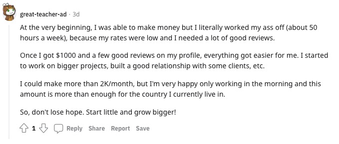 Upwork can start to pay off once you have more ratings.