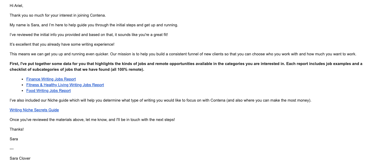 Sample Email From Contena