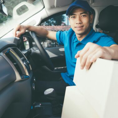 delivery driver in car